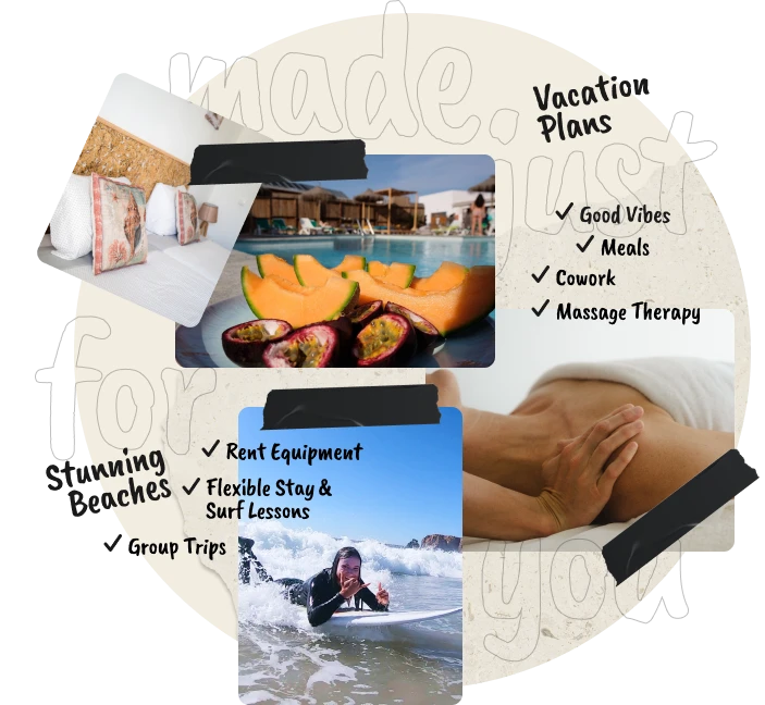 Packages with activities, acommodation, surf lessons and massages